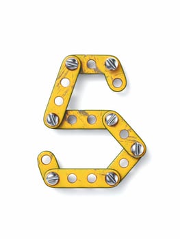 Aged yellow constructor font Letter S 3D rendering illustration isolated on white background