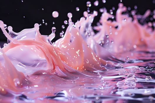 Splash of pink liquid on a black background. Abstract background of liquid in motion.