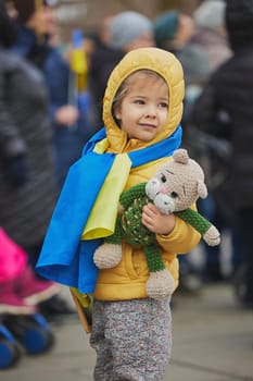 child at action in support of Ukraine in Denmark.