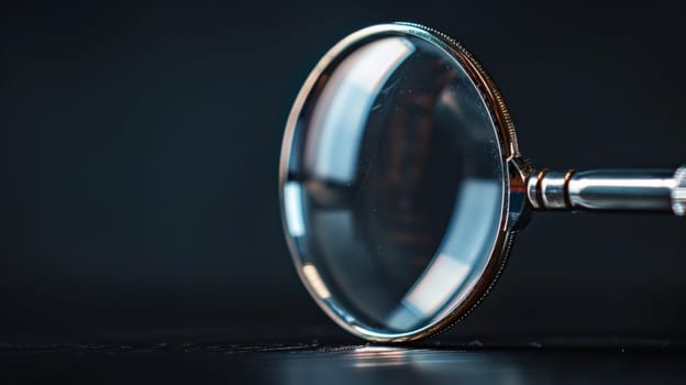 A magnifying glass on a table with black background