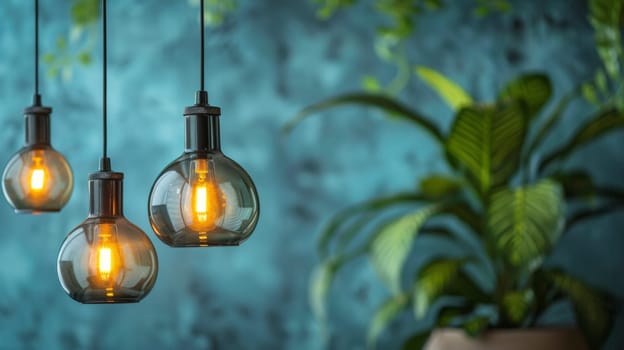 Three glass bulbs hanging from a ceiling light fixture