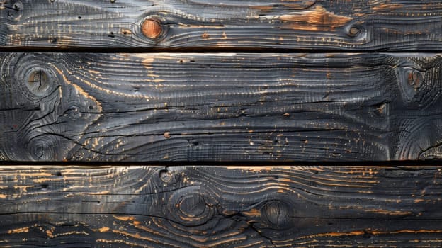 A close up of a wooden plank with some rust on it