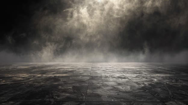 A man standing on a concrete floor with the sun behind him