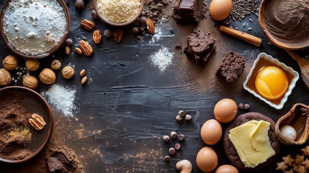 A table with a variety of ingredients for baking and cooking