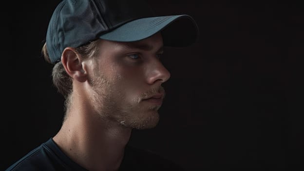 A man in a baseball cap looking off to the side