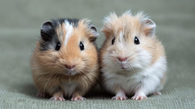 Two small brown and white guinea pigs sitting next to each other