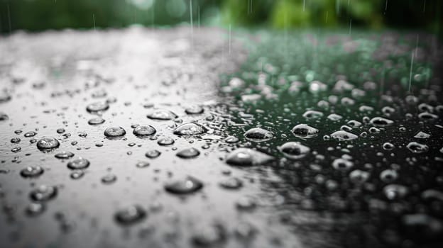 A close up of a car with rain drops on the windshield