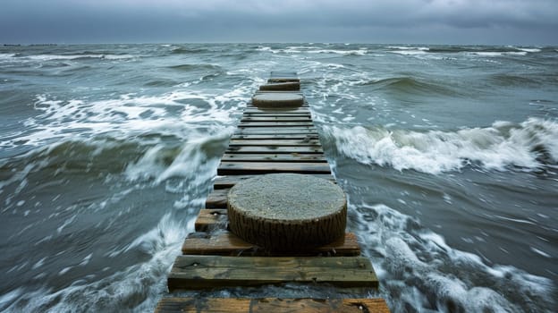A wooden pier in the middle of a body of water