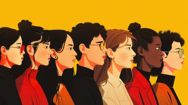 A group of people in different outfits standing next to each other