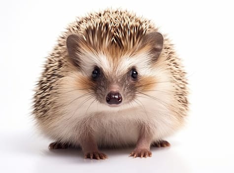 Close-up of a cute hedgehog, front view, isolated on a white background