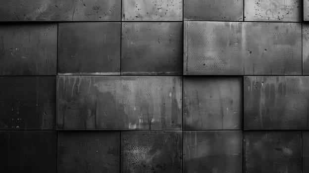 A black and white photo of a wall with squares on it