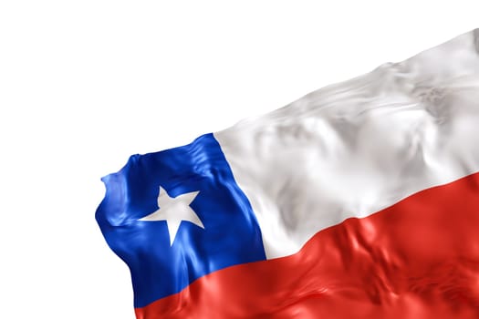 Realistic flag of Chile with folds, isolated on white background. Footer, corner design element. Cut out. Perfect for patriotic themes or national event promotions. Empty, copy space. 3D render