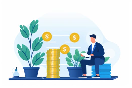 ROI cartoon illustration - AI generated. Chart, people, list, document.