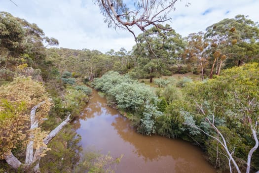 Mountain bike and hiking trails and landscape around Plenty Gorge in Northern Melbourne in Victoria, Australia