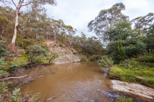 Mountain bike and hiking trails and landscape around Plenty Gorge in Northern Melbourne in Victoria, Australia