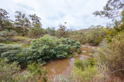 Mountain bike and hiking trails and landscape around Plenty Gorge in Northern Melbourne in Victoria, Australia