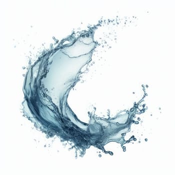 A dynamic splash of light blue water against a white background, forming a crescent shape