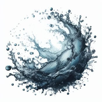 An image of a splash of water on a white background, with the blue water forming a circular shape