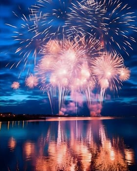 Colorful fireworks, explosions in the night sky. New Year's fun and festivities. A time of celebration and resolutions.