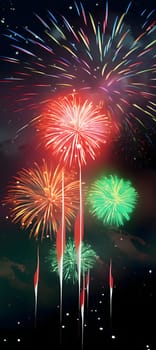 Colorful fireworks, explosions in the night sky. New Year's fun and festivities. A time of celebration and resolutions.