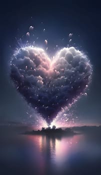 A big heart made of clouds at night over the island. New Year's fun and festivities. A time of celebration and resolutions.