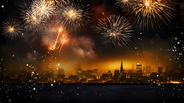 Sunset on city celery, lake panoramas and fireworks show. New Year's fun and festivities. A time of celebration and resolutions.