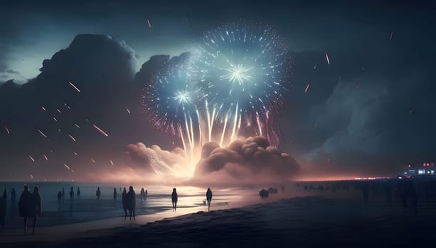 The beach, the sea and the shooting of colorful fireworks against the night sky. New Year's fun and festivities. A time of celebration and resolutions.