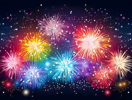 Colorful fireworks, explosions in the night sky. New Year's fun and festivities. A time of celebration and resolutions.