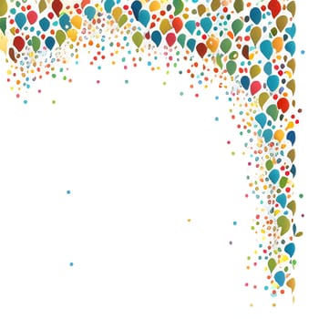 White blank card with space for your own content, around colored confetti. New Year fun and festivities.