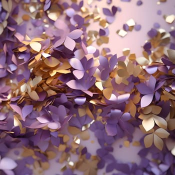 Elegant and modern. Gold and purple confetti as abstract background, wallpaper, banner, texture design with pattern - vector.