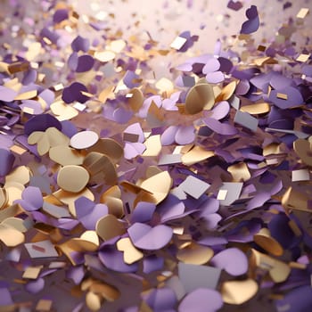 Elegant and modern. Gold and purple confetti as abstract background, wallpaper, banner, texture design with pattern - vector.