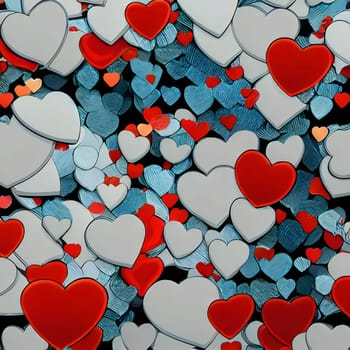 Drawn blue, white, red hearts as confetti. New Year's party and celebrations. A time of celebration and resolutions.