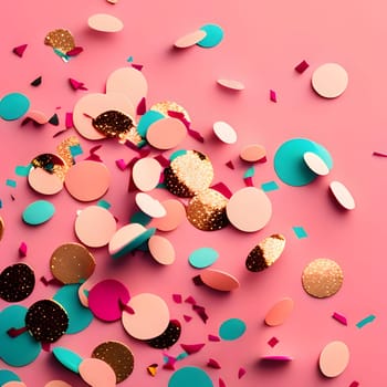 Colorful confetti on a pink background. New Year's party and celebrations. A time of celebration and resolutions.