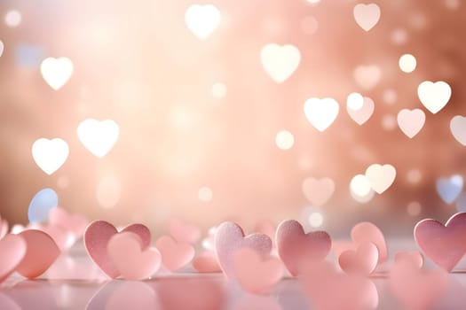 Colorful: pink and white hearts on a light background, confetti,New Year's Eve bright background, banner with space for your own content. Blank space for the inscription.