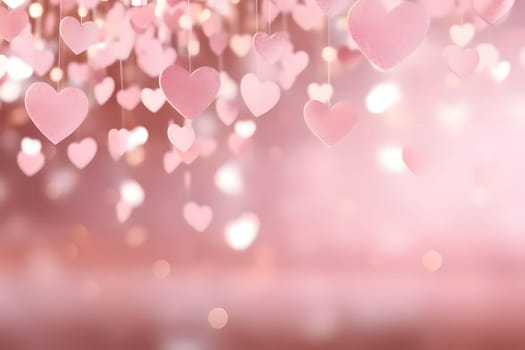 Colorful: pink and white hearts on a light background, confetti,New Year's Eve bright background, banner with space for your own content. Blank space for the inscription.