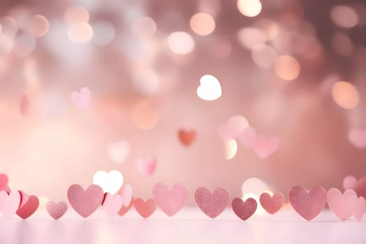 Colorful: pink and white hearts on a light background, confetti,New Year's Eve bright background, banner with space for your own content. Blank space for the inscription.