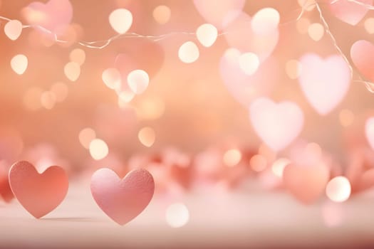 Colorful: pink and white hearts on a light background, confetti,New Year's Eve bright background, banner with space for your own content. Blank space for the inscription.