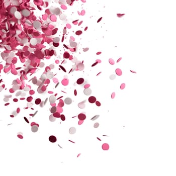 White and pink confetti on white isolated background. New Year's fun and festivities. A time of celebration and resolutions.