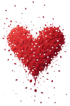 Red heart arranged with confetti on a white isolated background. New Year's fun and festivities. A time of celebration and resolutions.