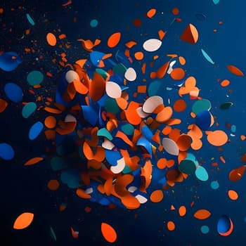 Orange and dark blue confetti on a dark background. New Year's fun and festivities. A time of celebration and resolutions.