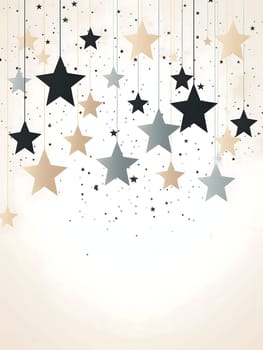 Colorful stars on strings at the top.Christmas banner with space for your own content. Light color background. Blank field for your inscription.