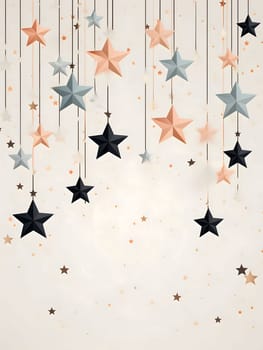 Colorful stars on strings at the top.Christmas banner with space for your own content. Light color background. Blank field for your inscription.