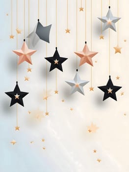 Colorful stars on strings at the top.Christmas banner with space for your own content. Light color background. Blank field for your inscription.