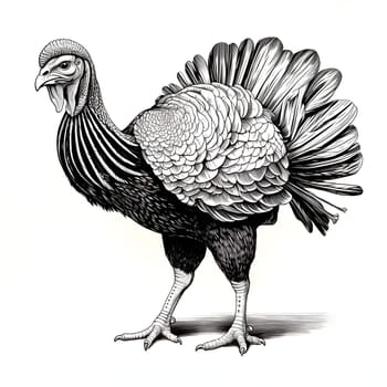 Big black turkey. Turkey as the main dish of thanksgiving for the harvest, picture on a white isolated background. An atmosphere of joy and celebration.