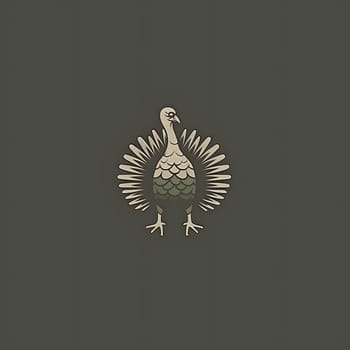 Turkey logo concept with wings, arrow form over solid brown background. Turkey as the main dish of thanksgiving for the harvest. An atmosphere of joy and celebration.