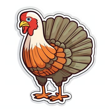 Sticker, small turkey. Turkey as the main dish of thanksgiving for the harvest, picture on a white isolated background. An atmosphere of joy and celebration.