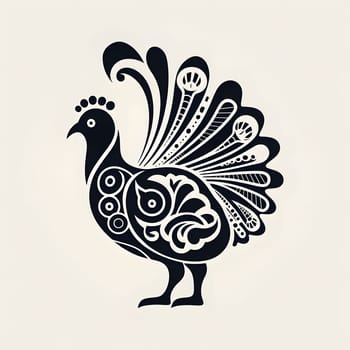 Logo modernist turkey with patterns Black. Turkey as the main dish of thanksgiving for the harvest, picture on a white isolated background. An atmosphere of joy and celebration.