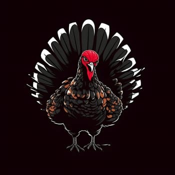 Isolated turkey logo on black background. Turkey as the main dish of thanksgiving for the harvest. An atmosphere of joy and celebration.