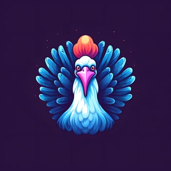 Logo showing frontal view of turkey in indigo crystal blue. Turkey as the main dish of thanksgiving for the harvest. An atmosphere of joy and celebration.