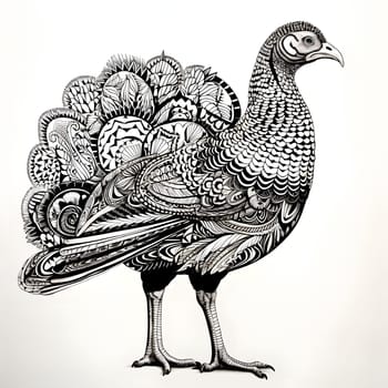 Black and white patterned and turkey. Turkey as the main dish of thanksgiving for the harvest. An atmosphere of joy and celebration.